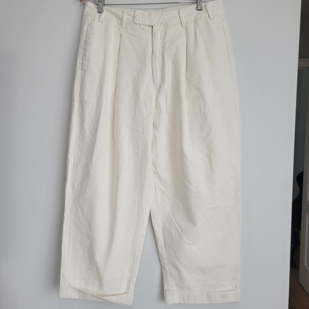 Free People Women's Off White Relaxed Pleated Wide Leg Balloon  Trousers Size 12